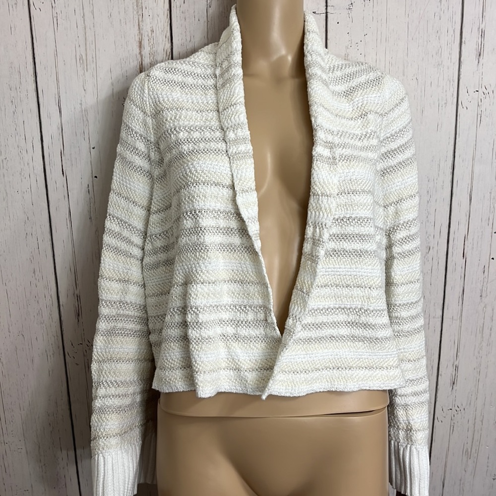 Anthropologie MOTH Cardigan Open Front Cream Tan White off White Stripe Knit XS